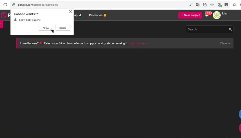 Turn on the Panoee notification on your browser