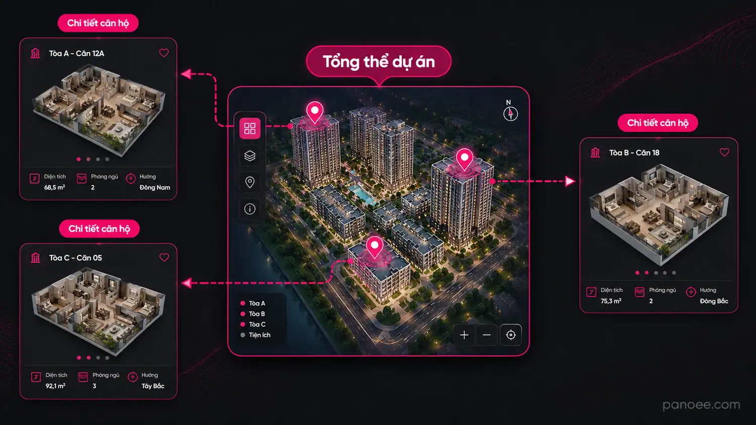 Floorplan kết nối sa bàn tổng thể với tour căn hộ mẫu