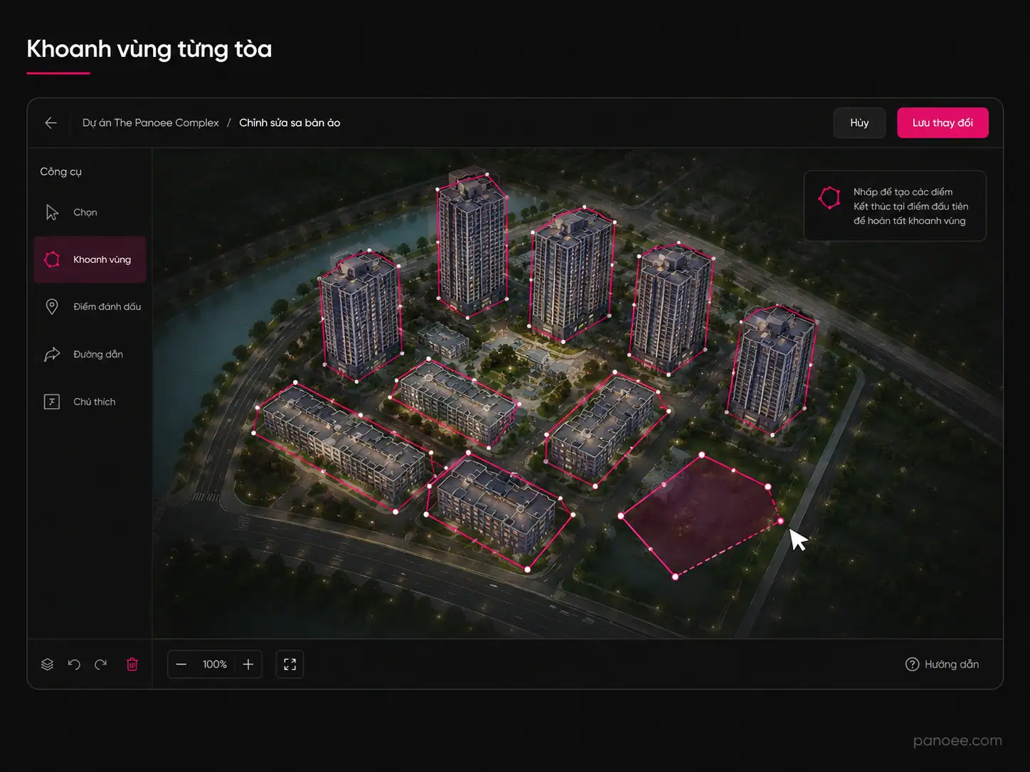 Vẽ Polygon Hotspot khoanh vùng từng tòa trên sa bàn ảo