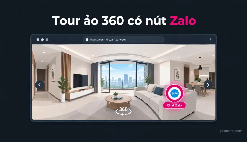 Tour ảo 360 có nút Zalo: cách gắn nút liên hệ Zalo vào tour trên Panoee